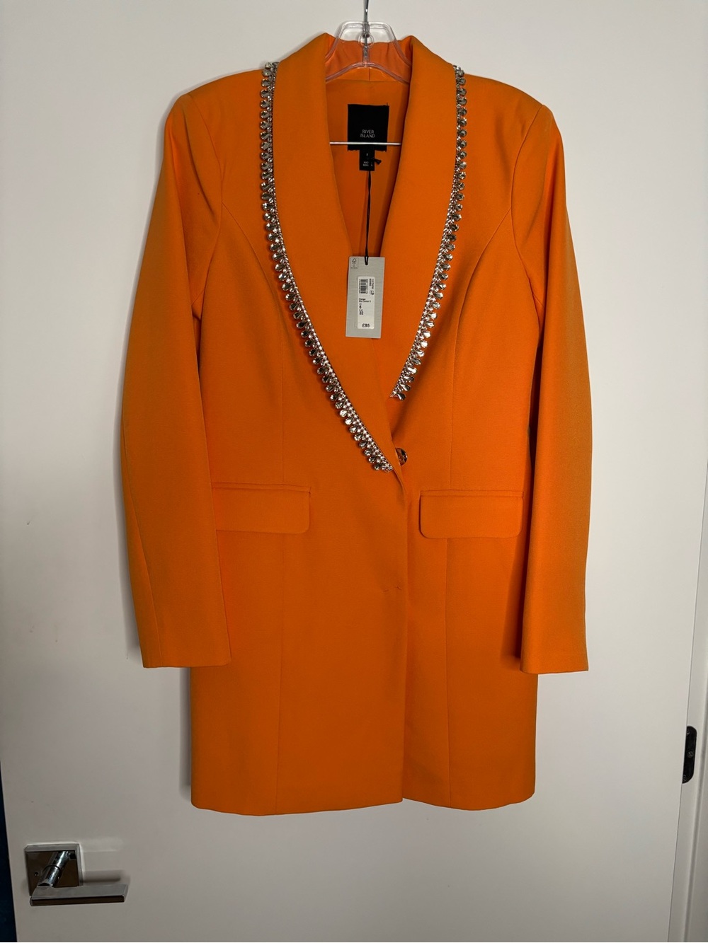 River Island Orange Crystal-Trim Tailored Blazer